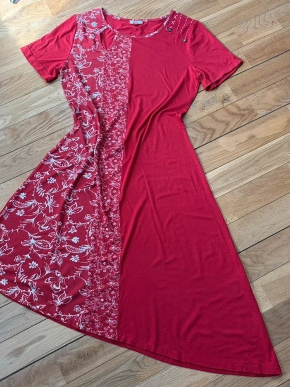 Joe Browns Red Floral Midi Dress Keyhole Neck Stretch 12